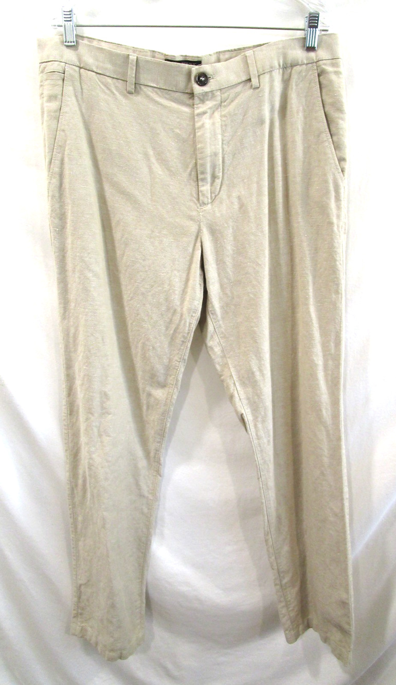 Banana Republic Kentfield Straight Linen Blend Beige Dress Pants Men 35x34